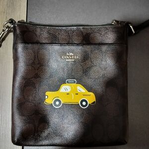 COACH Brown Signature Leather Crossbody with Yellow Taxi Motif
